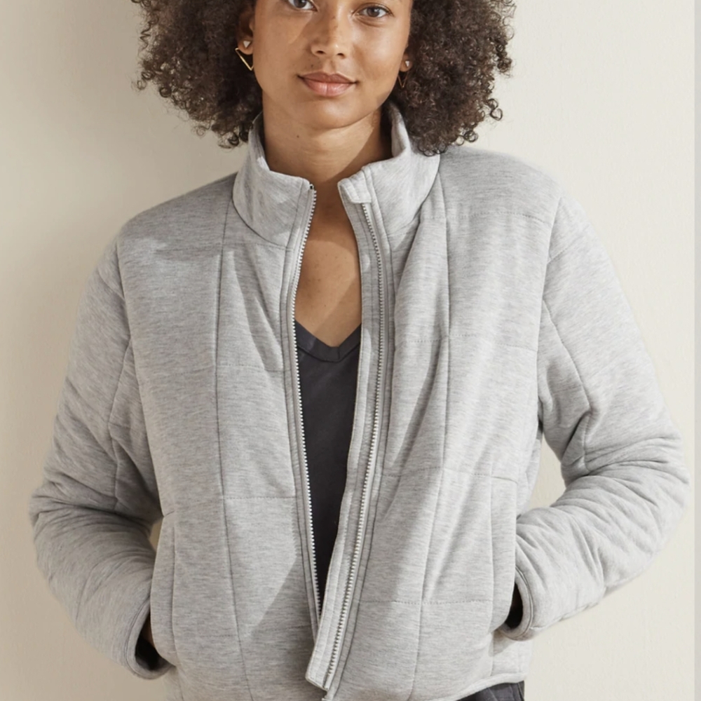 UpWest Resort & Mercantile Cozy Knit Quilted Full-Zip Jacket in Gray, Large